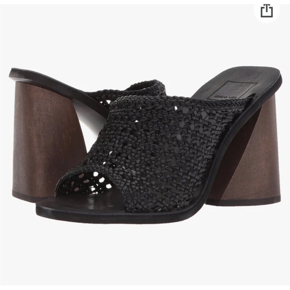 Woven Leather Block Heel Macrame Sandal Dolce Vita Anton Black Sandal